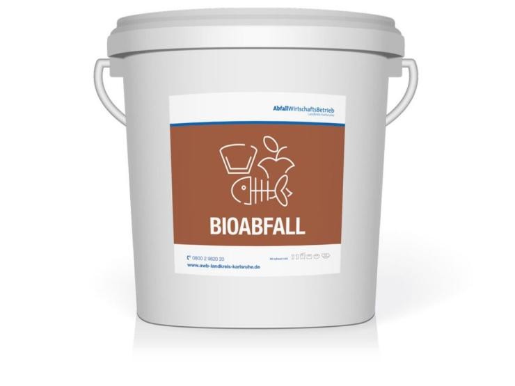Runder weißer Transportbehälter (27 Liter) mit Etikett "Bioabfall"