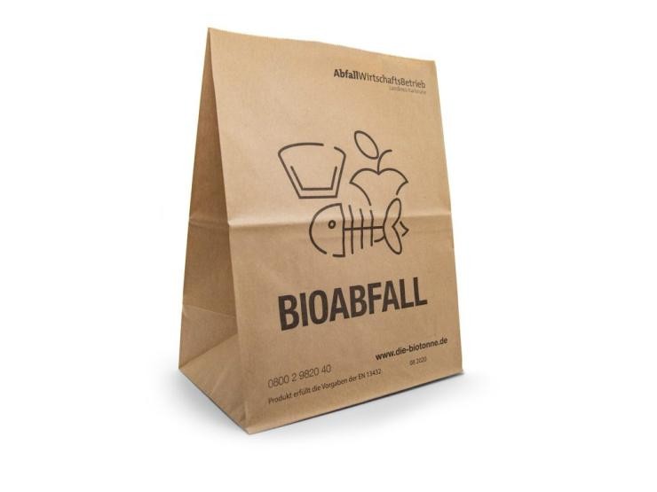 Ein brauner Papierbeutel mit Aufdruck Bioabfall