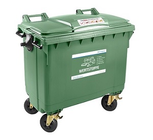 eine 660 Liter grüne Tonne