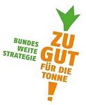 Nationale Strategie des BMEL: Zu gut für die Tonne! Eine Karotte gebildet aus den Worten: "Zu gut für die Tonne"