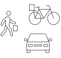  Icons Bringsystem Fußgänger, Fahrrad und Auto