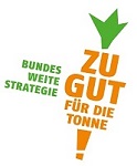 Eine Karotte gebildet aus den Worten: "Zu gut für die Tonne"